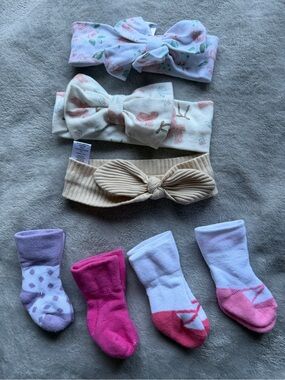 Baby Girls Neutral & Pastel Headband and Socks Set